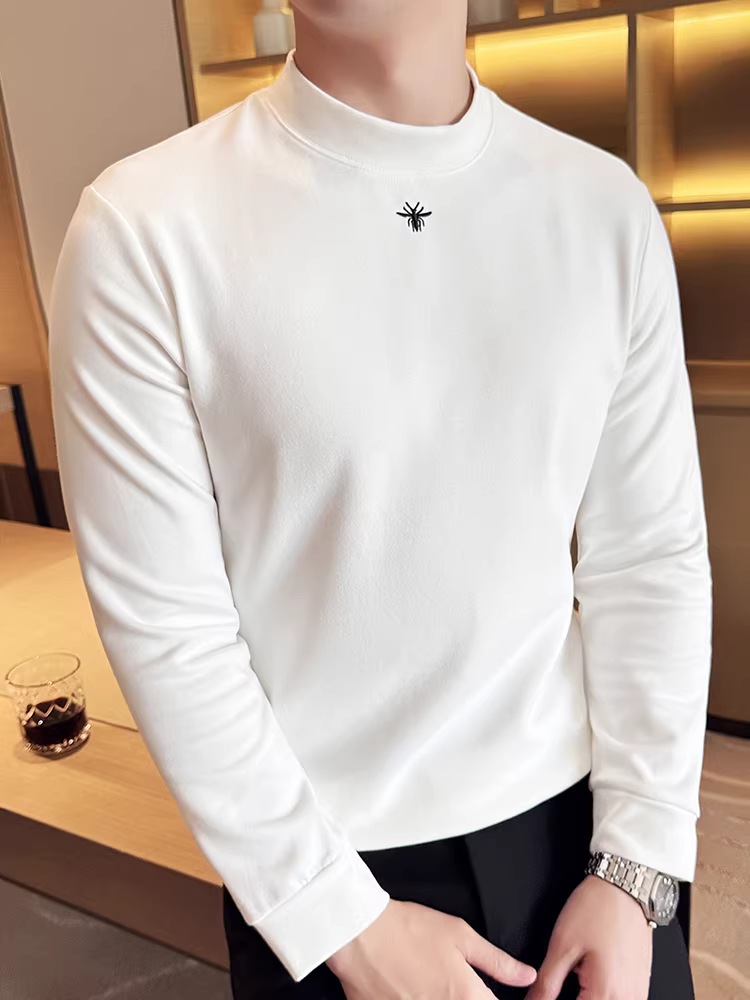 Áo sơ mi giữ nhiệt cổ cao nửa cổ dành cho nam, áo thun dài tay dày dặn mùa thu đông, áo sơ mi cổ giữa thêu thời trang cao cấp.