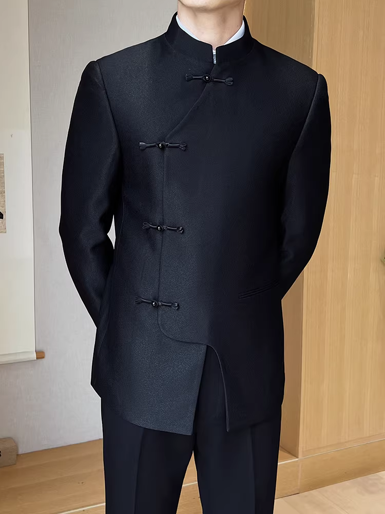 Bộ vest nam cổ đứng kiểu Trung Quốc, phong cách công sở lịch lãm, đa năng, thời trang, thích hợp dự tiệc, vest chú rể cưới