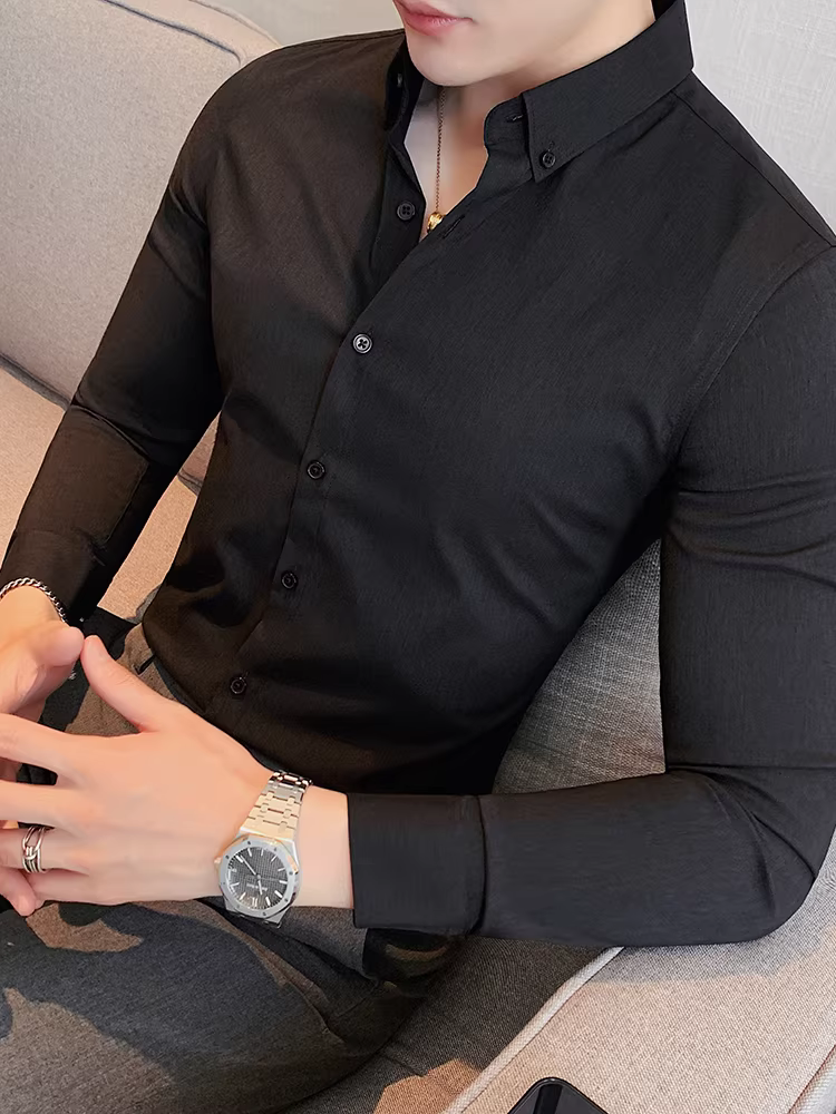 Áo sơ mi nam dáng ôm, chất liệu cao cấp, tay dài, kiểu dáng xuân thu mới, phong cách Anh quốc cao cấp, thời trang công sở lịch lãm, áo đẹp.