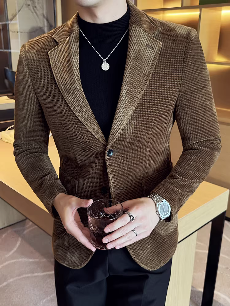 Áo blazer chenille dành cho nam, thời trang thu mới, hợp thời trang, ôm dáng, sành điệu, lịch sự, áo khoác vest đa năng