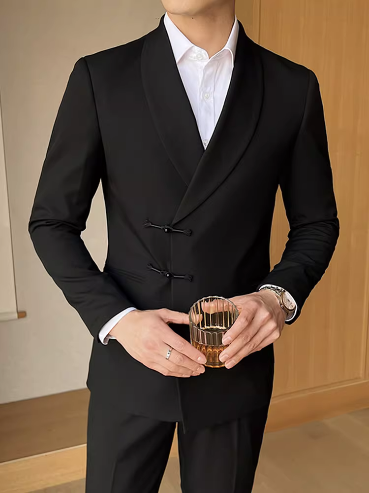 Bộ vest nam kiểu Trung Quốc mới, trang phục công sở lịch sự, vest cưới cao cấp ôm dáng hai mảnh