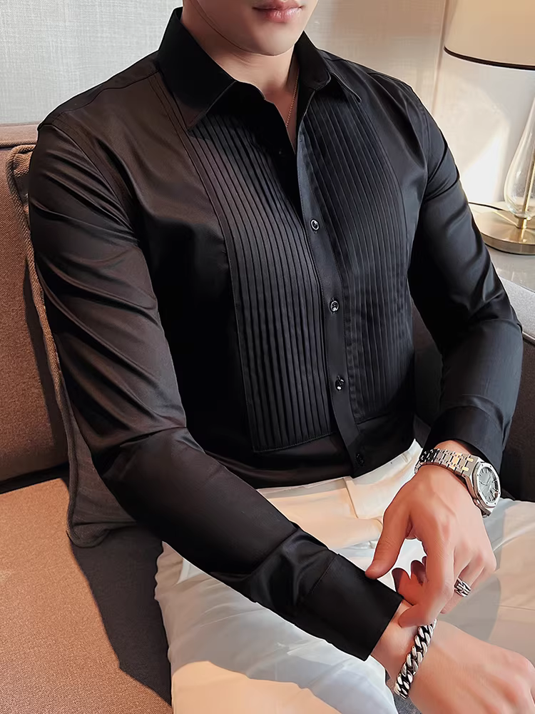 Áo sơ mi cưới kiểu Pháp cho nam, dài tay, trang phục công sở cao cấp, áo sơ mi chú rể, áo sơ mi ôm dáng kiểu Anh