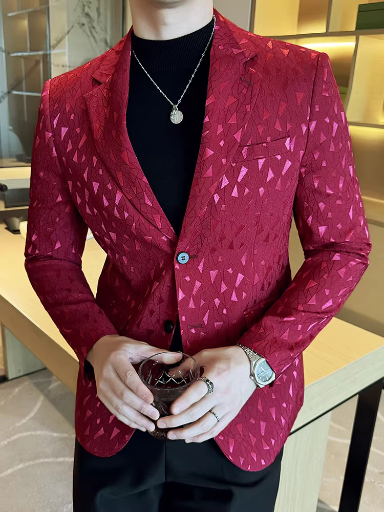 Áo blazer in họa tiết cao cấp dành cho nam, xu hướng thời trang thu mới, phong cách công sở lịch lãm, áo khoác vest ôm dáng đa năng
