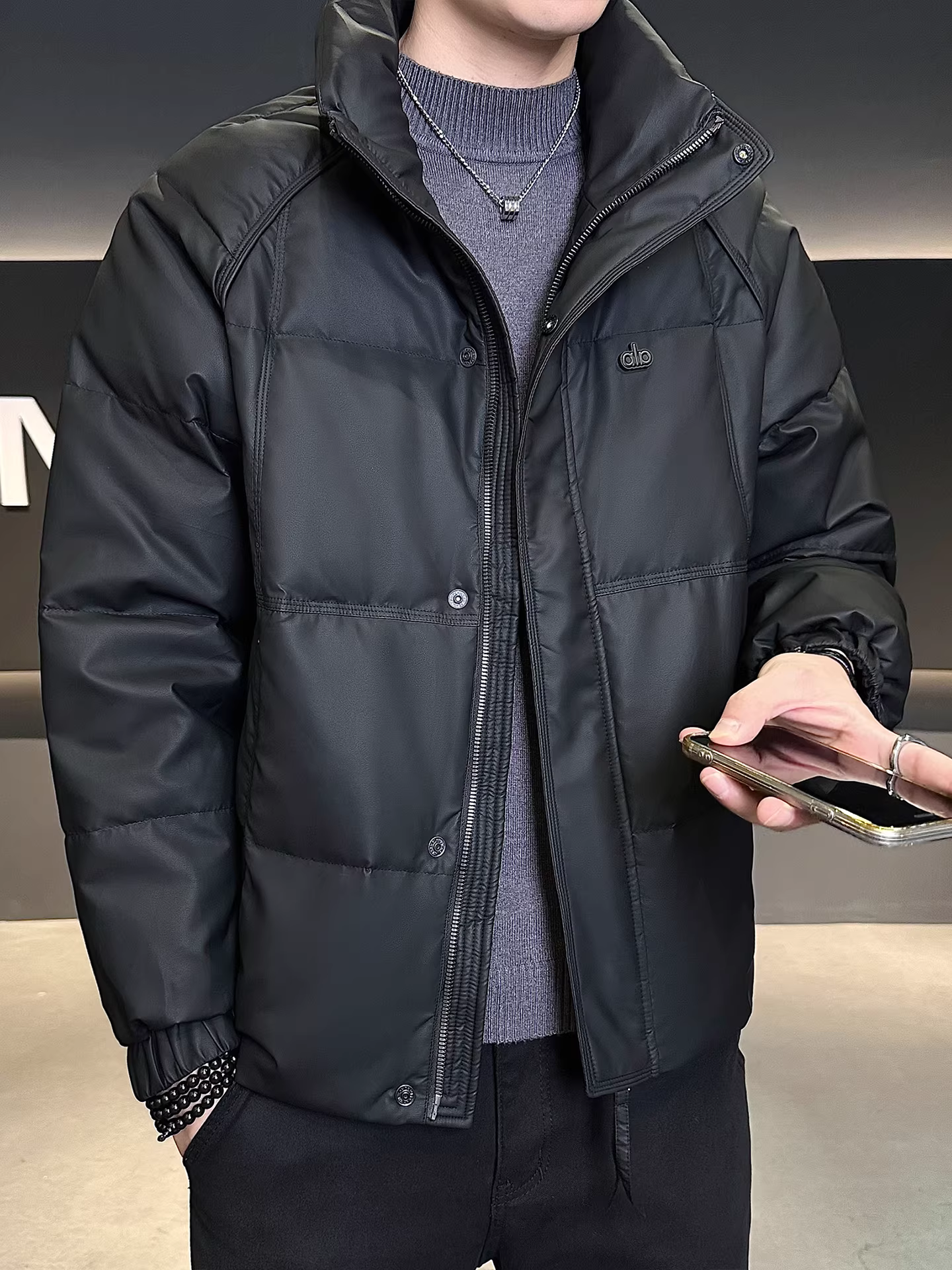 Áo khoác phao nhẹ kiểu da dành cho nam, mẫu mới mùa đông 2025, chất lượng cao, đa năng, thời trang, ngắn, ấm áp.