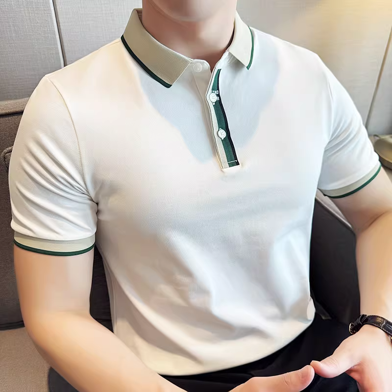 Áo polo nam phối màu, tay ngắn, mùa hè mới, kiểu dáng lịch lãm, ôm body, đẹp trai, thời trang, phong cách công sở lịch sự, cổ trụ.
