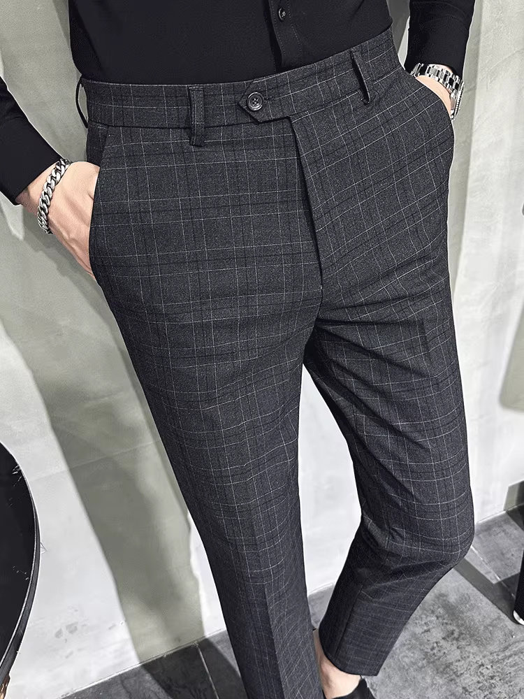 Quần âu kẻ caro nam, thời thượng và cao cấp, kiểu dáng mới 2024, quần ống côn lịch lãm và ôm dáng, quần kiểu Hàn Quốc.