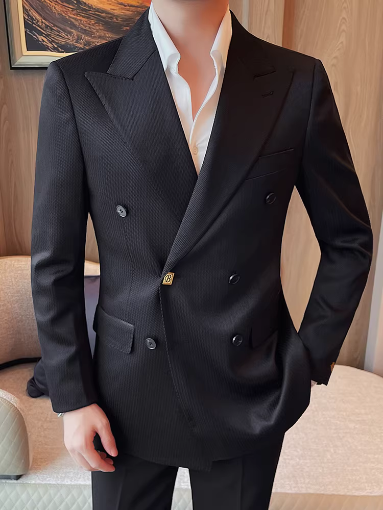 Áo blazer nam cao cấp, kiểu dáng sang trọng, hai hàng khuy, mới mùa xuân thu, kiểu dáng ôm body, lịch sự, phù hợp với trang phục công sở và thường ngày.