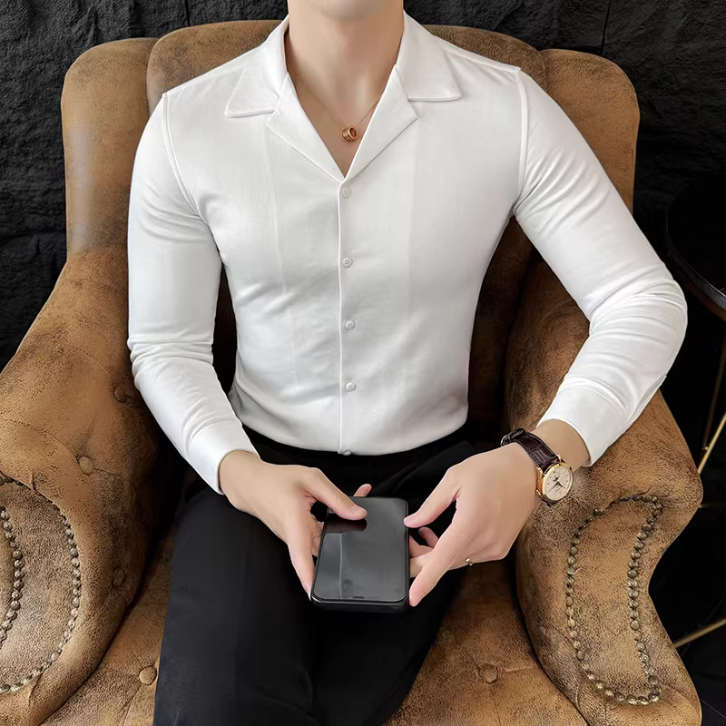 Áo sơ mi da lộn cổ điển dành cho nam, tay dài, kiểu dáng mới thu đông, thời trang, ôm dáng, áo sơ mi công sở cao cấp