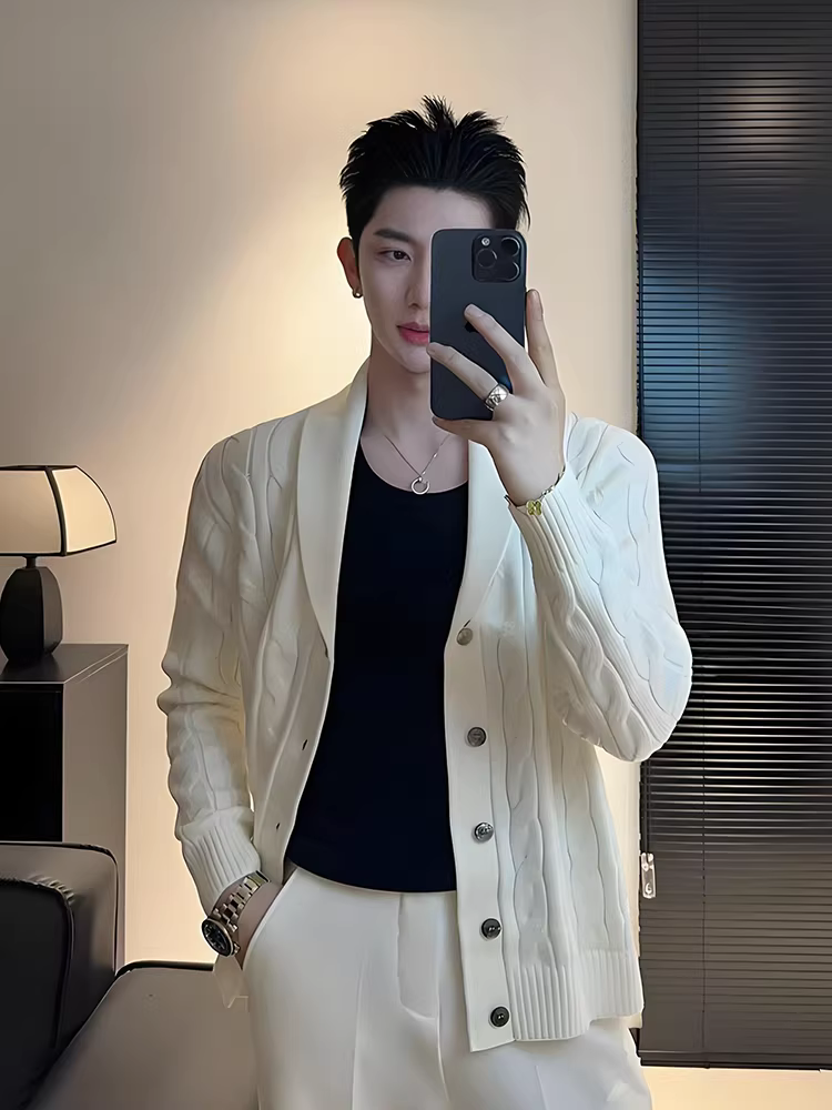 Áo len dệt kim cổ xanh len merino cao cấp, áo khoác len đa năng mùa thu đông mới với vẻ ngoài sang trọng kiểu cổ điển.