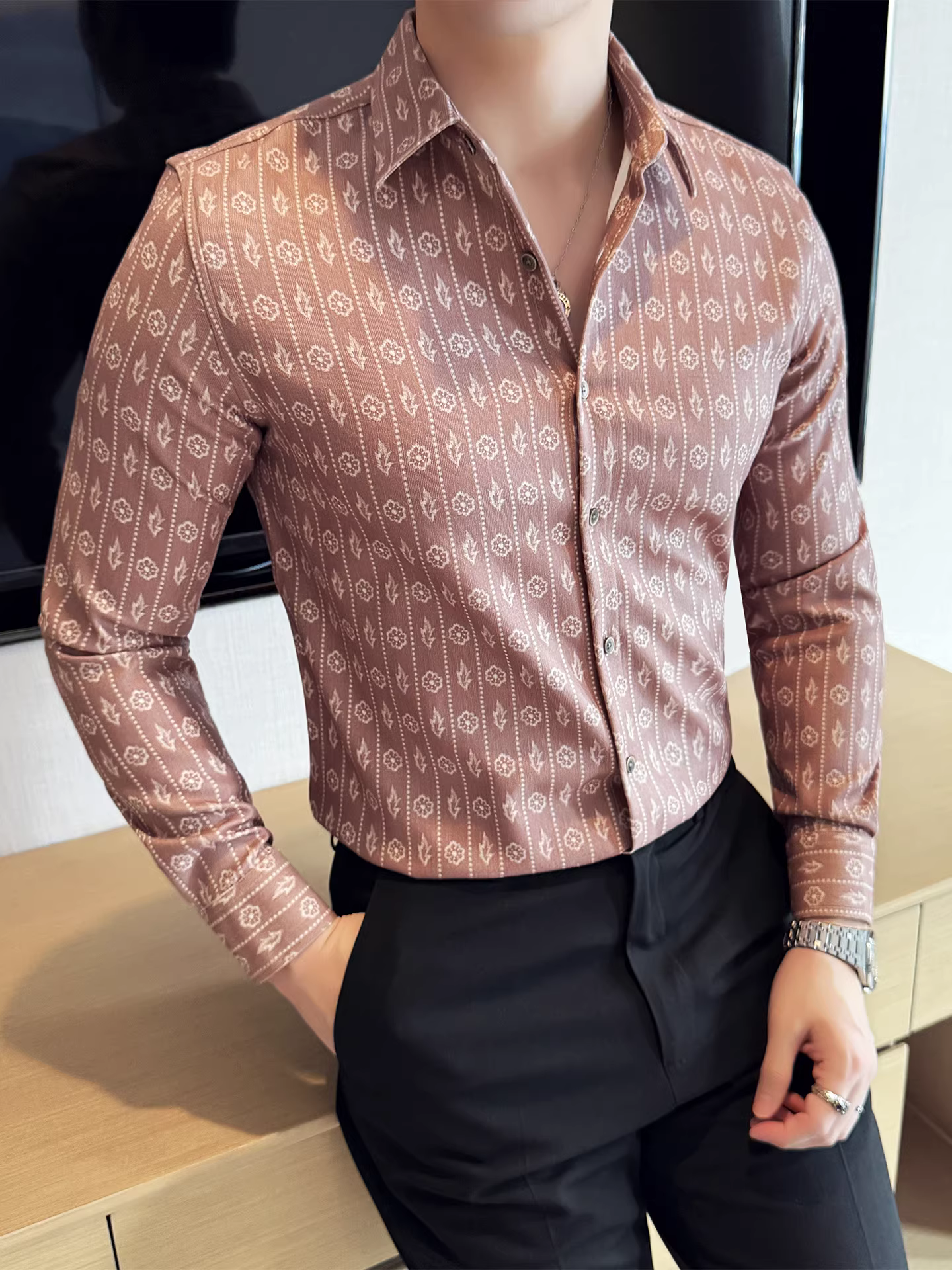 Áo sơ mi nam da lộn dày in họa tiết thu đông, dài tay, thời trang, ôm dáng, đẹp trai, chất lượng cao, dễ chăm sóc