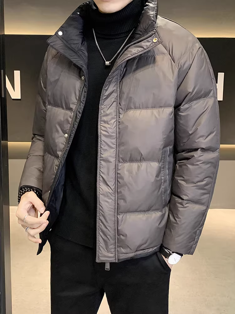 Áo khoác phao dày cổ đứng phối màu dành cho nam, giữ ấm mùa đông, kiểu dáng mới 2025, thương hiệu thời trang cao cấp, kiểu dáng ngắn sành điệu.
