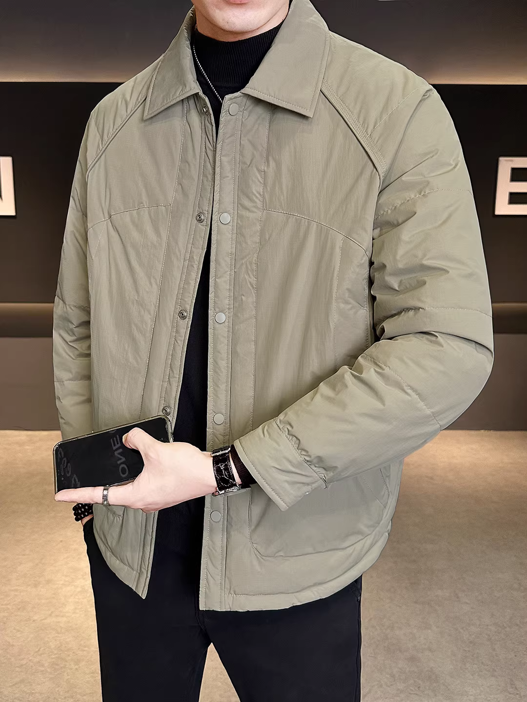 Áo khoác nhẹ tiêu chuẩn quốc gia dành cho nam mùa đông áo khoác ngắn có cổ hợp thời trang áo khoác nam