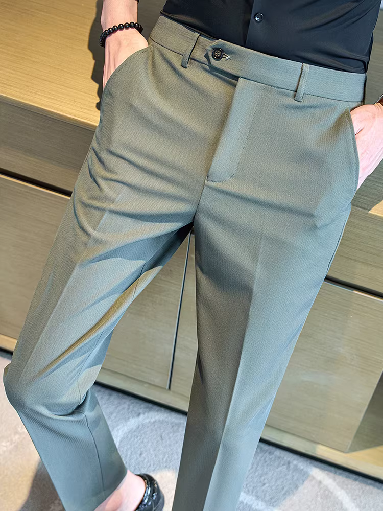 Quần tây nam sọc tối màu, chất liệu cao cấp, kiểu dáng ôm body thời thượng, quần dài đa năng, phong cách thường ngày, quần công sở lịch sự.