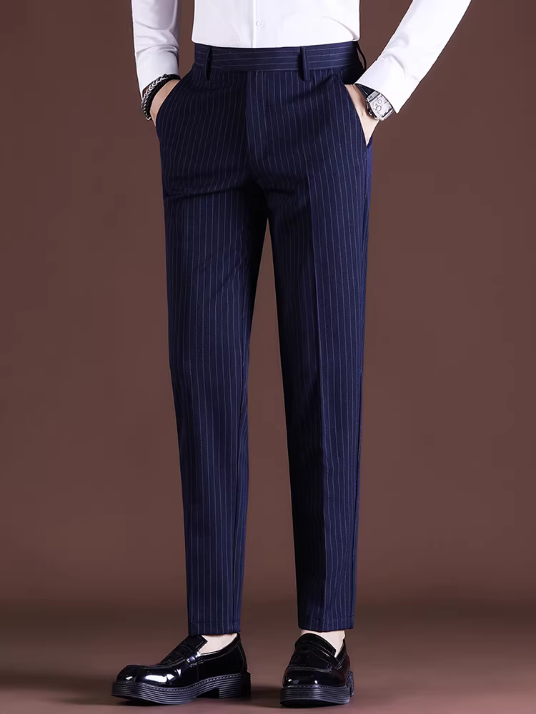 Quần âu nam kẻ sọc cao cấp, thời trang thu đông 2025, kiểu dáng ôm body, chất liệu mềm mại, dáng suông, thích hợp cho công sở và thường ngày