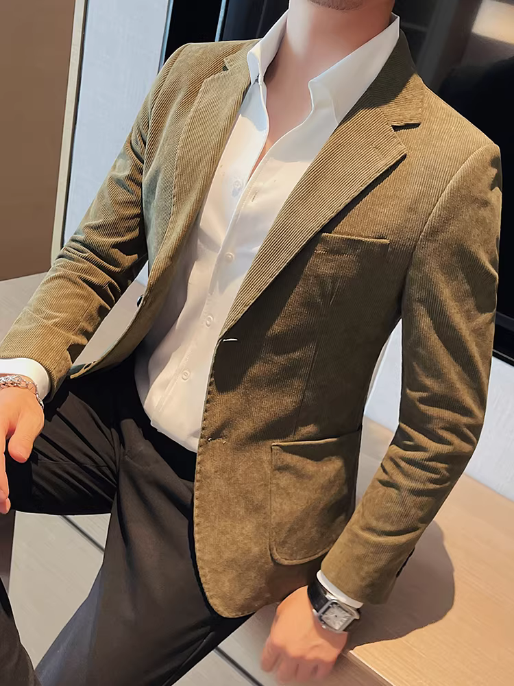 Áo vest nam chất liệu corduroy, thu đông 2025 kiểu Hàn Quốc mới, dáng ôm, thời trang, lịch sự, chống nhăn.