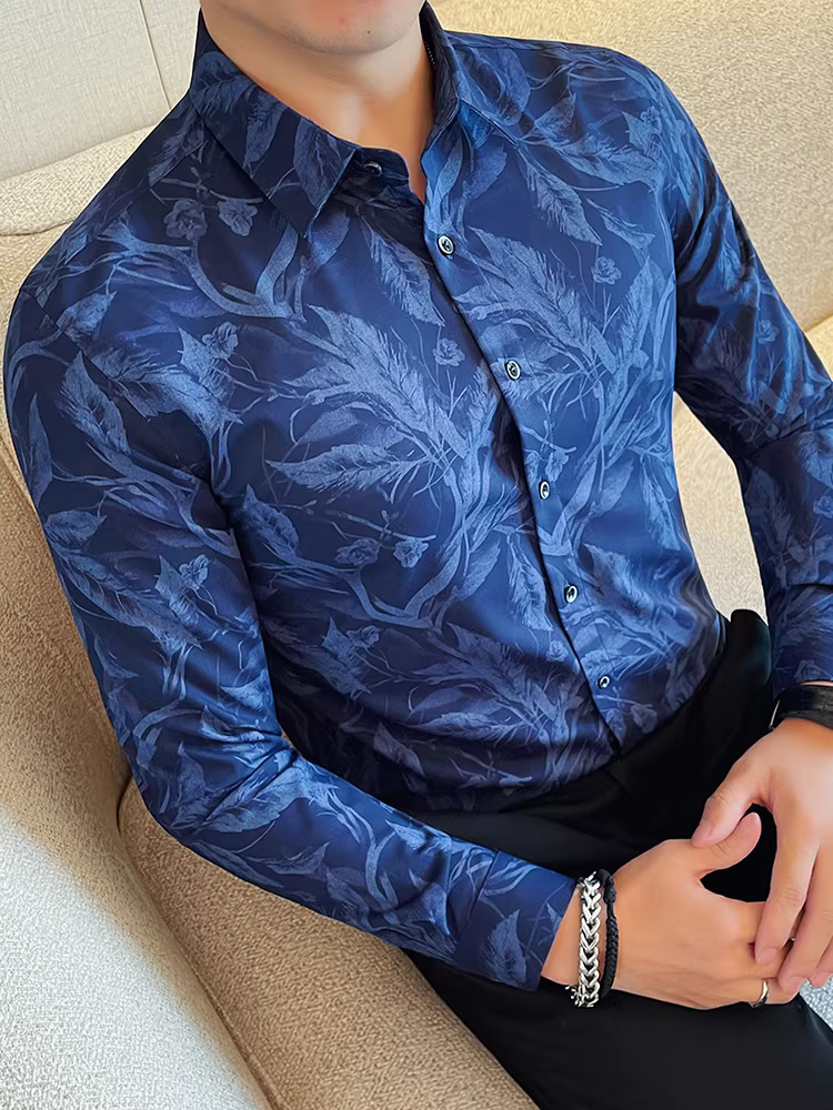 Áo sơ mi hoa phong cách retro dành cho nam, dài tay, giản dị, đa năng, thời trang, ôm dáng, cao cấp, dễ chăm sóc, chống nhăn, áo sơ mi công sở