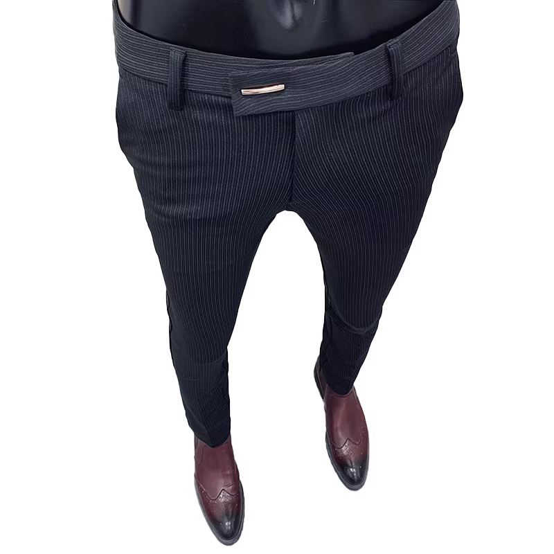 Quần âu nam chín phần, kiểu dáng mỏng mùa hè, quần âu sọc mỏng hợp thời trang Hàn Quốc, dáng ôm, ống côn, thời trang, không nhăn.