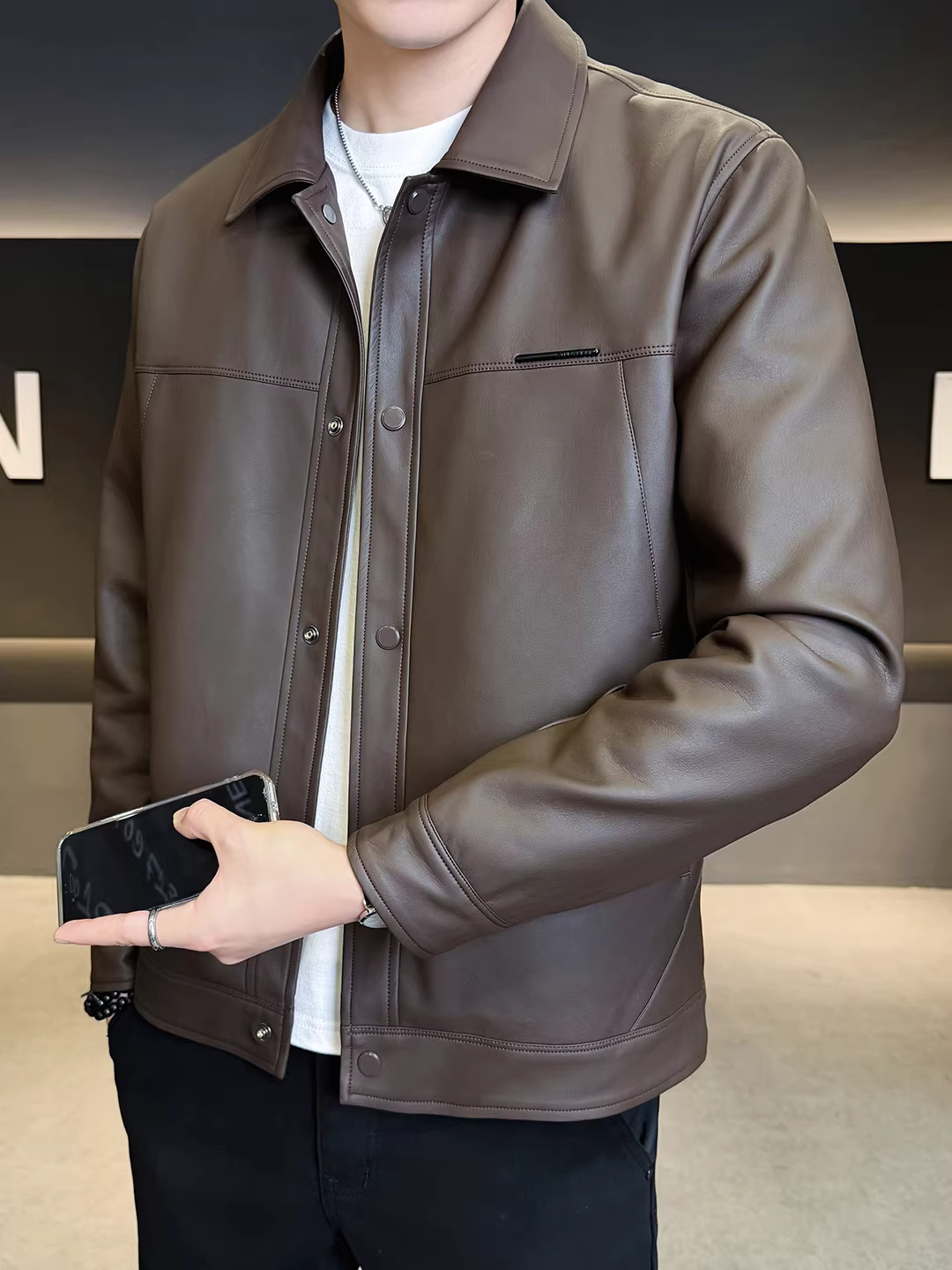 Áo khoác da dày lót lông cừu dành cho nam, mẫu áo khoác da thời thượng mới mùa thu đông 2025