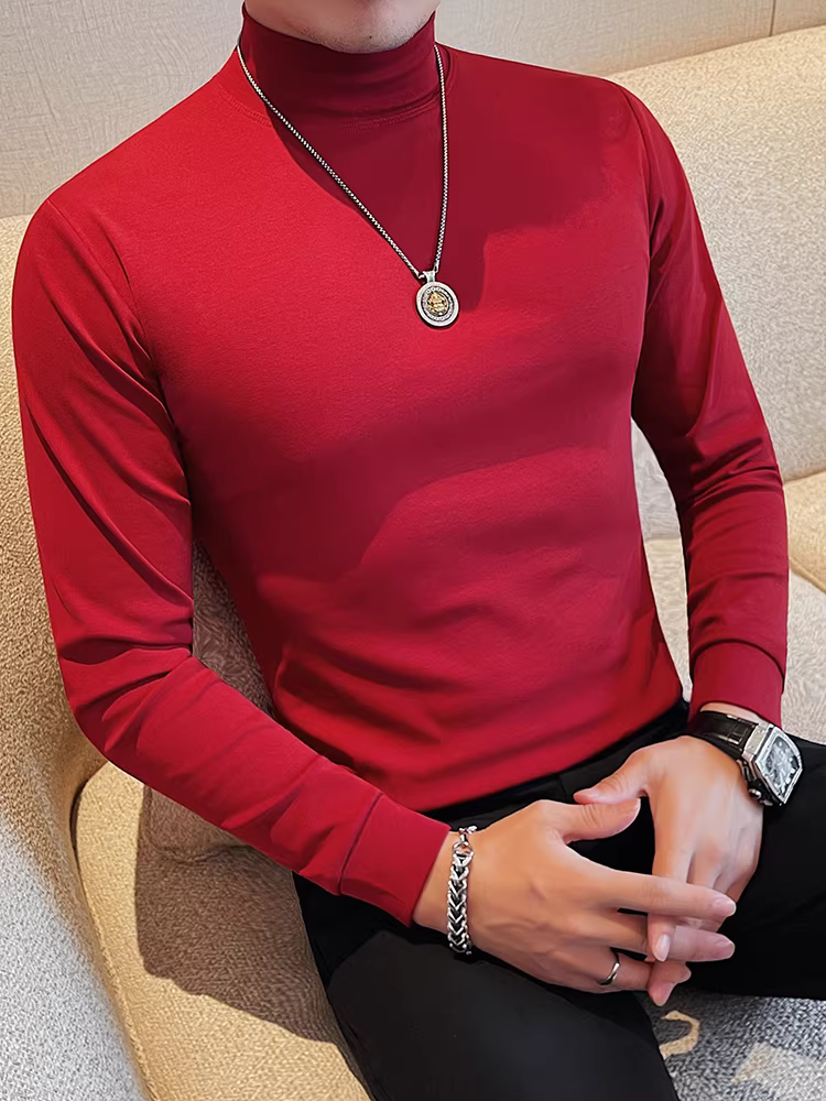 Áo thun dài tay cổ cao nửa cổ dành cho nam, mùa thu đông, lót lông cừu, dày dặn, ấm áp, lớp trong, áo lót ôm dáng hợp thời trang.