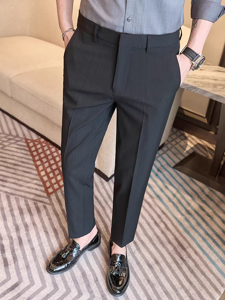 Quần âu nam kẻ sọc chín điểm, quần âu công sở cao cấp, quần âu ôm dáng thời trang, quần âu đa năng.