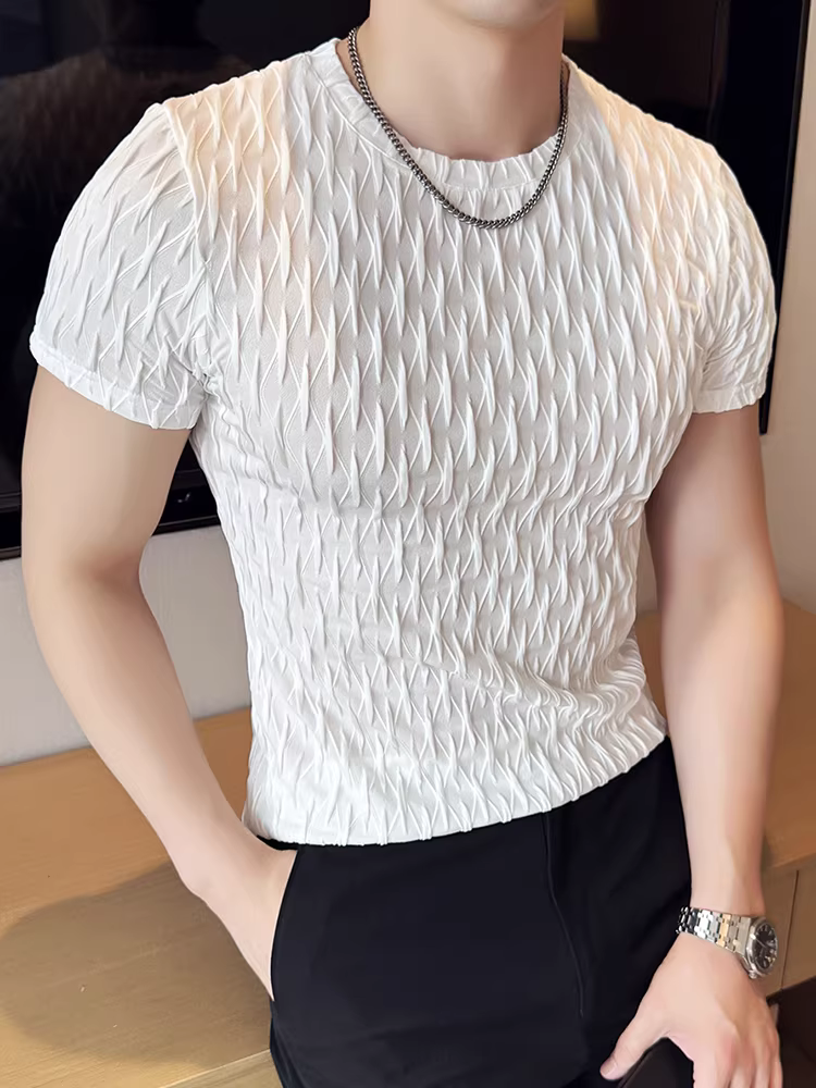 Áo thun nam tay ngắn thiết kế ba chiều mùa hè 2025 thời trang mới mẻ, cá tính, đa năng, ôm dáng