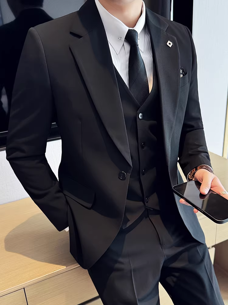 Bộ vest nam một nút, kiểu dáng mới xuân thu, cao cấp, ôm dáng, lịch lãm, phù hợp cho đám cưới, bộ ba món