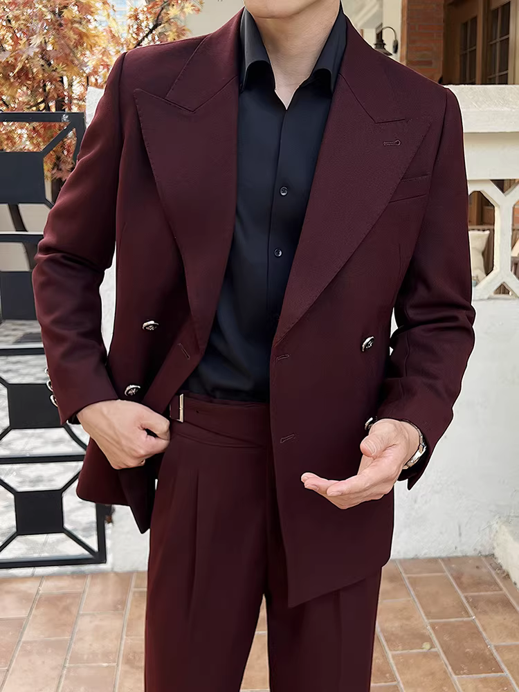 Áo blazer nam dáng dài, hai hàng khuy, mùa thu đông 2024 kiểu mới, phong cách công sở lịch lãm cao cấp