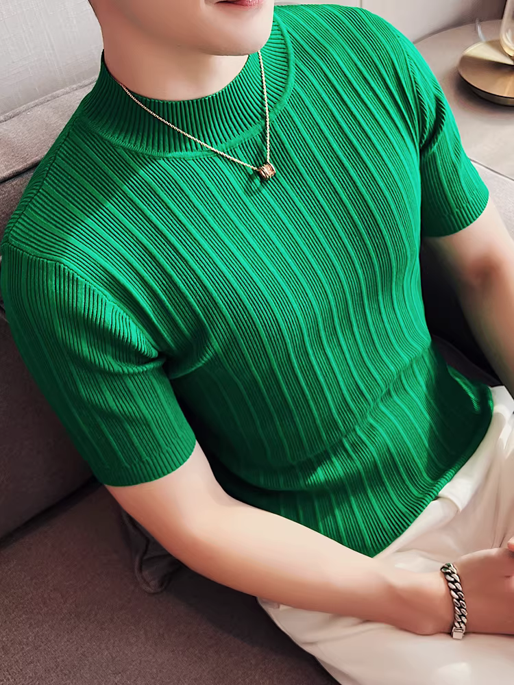 Áo len ngắn tay cổ cao nửa cổ mùa xuân thu dành cho nam, giản dị, đa năng, hợp thời trang, thời trang, cao cấp, đẹp trai, phong cách trưởng thành