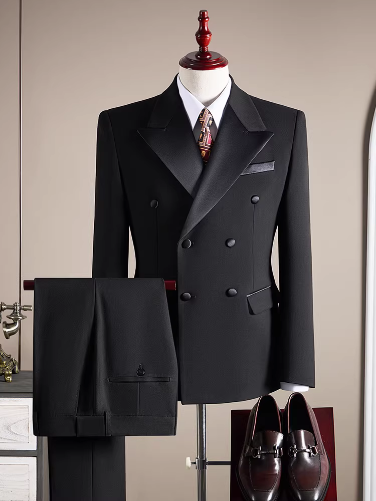 Bộ vest len nam hai hàng khuy, trang phục công sở lịch lãm, vest chú rể đám cưới, bộ vest ba mảnh cỡ lớn