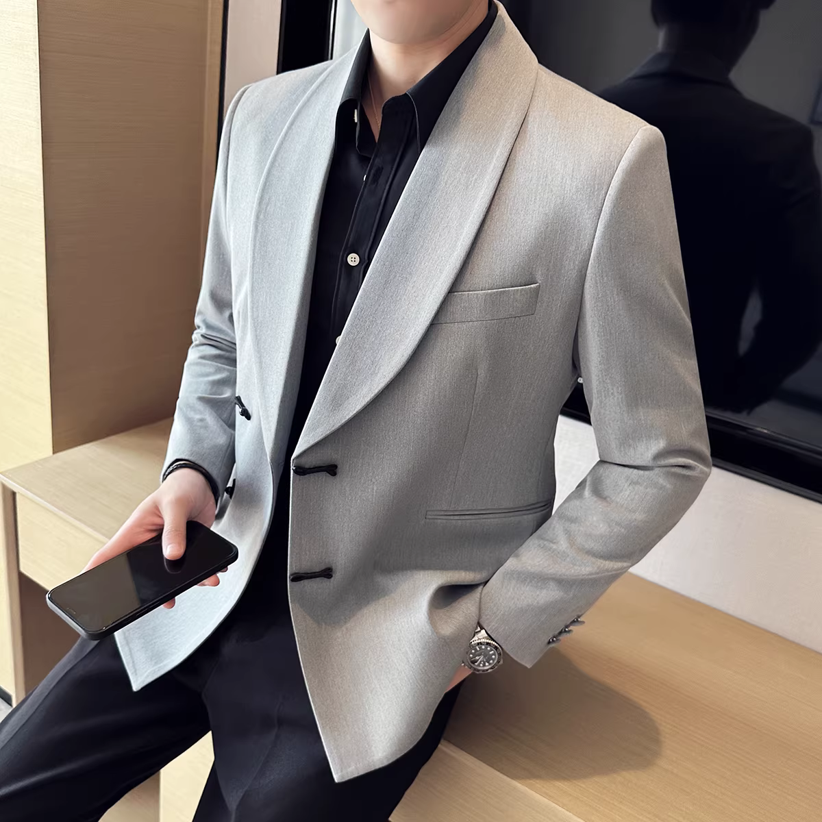 Áo khoác vest nam kiểu Trung Quốc, trang phục công sở lịch sự cao cấp, bộ vest phong cách Anh quốc đẹp trai dành cho tiệc chiêu đãi