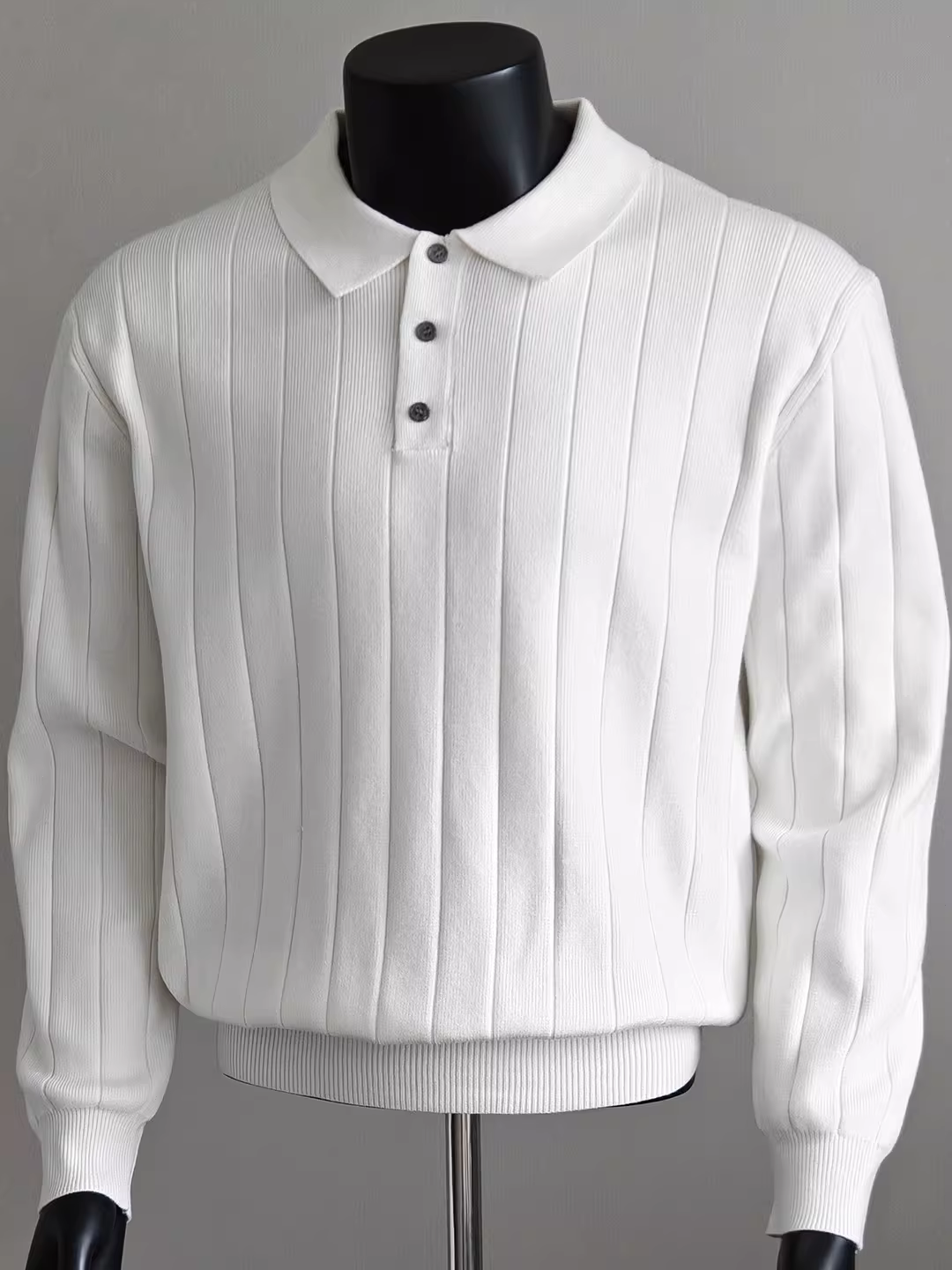 Áo len cổ polo nam, tay dài, thời trang thu đông mới, kiểu dáng xu hướng, cổ áo sơ mi, dáng rộng, chất liệu dệt kim gân.