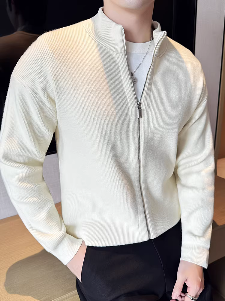 Áo cardigan nam cổ đứng khóa kéo dày dặn dệt kim thu đông 2024 mới thời trang cao cấp đa năng