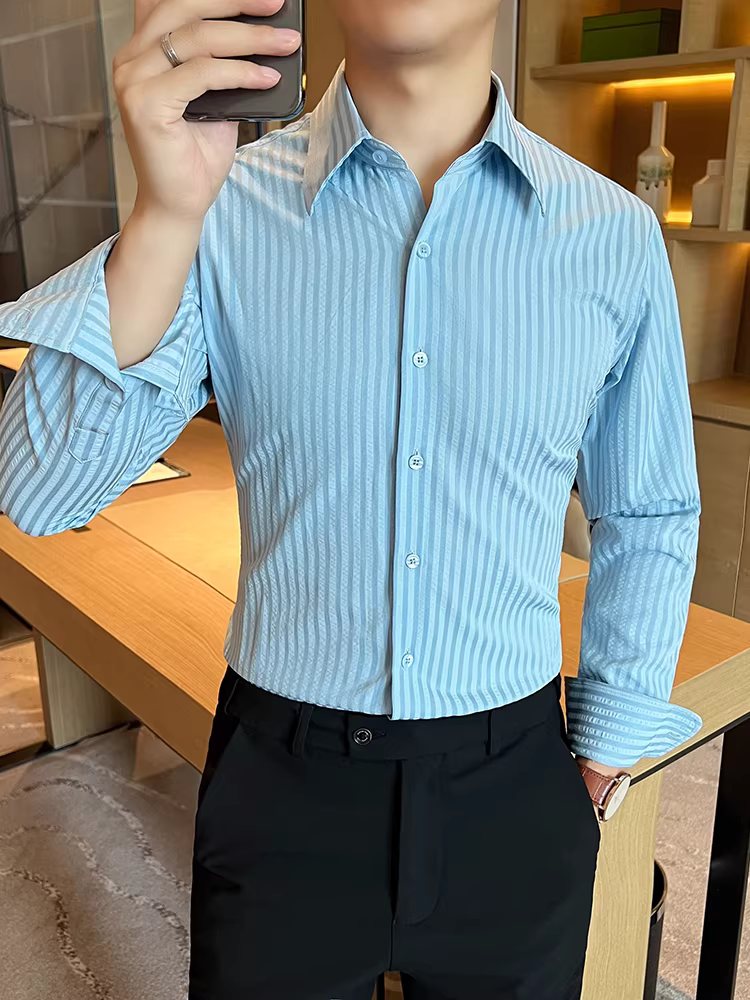 Áo sơ mi nam cổ nhọn kiểu Pháp, tay dài, phong cách công sở giản dị, cao cấp, ôm dáng, đẹp trai, áo trẻ trung đa năng