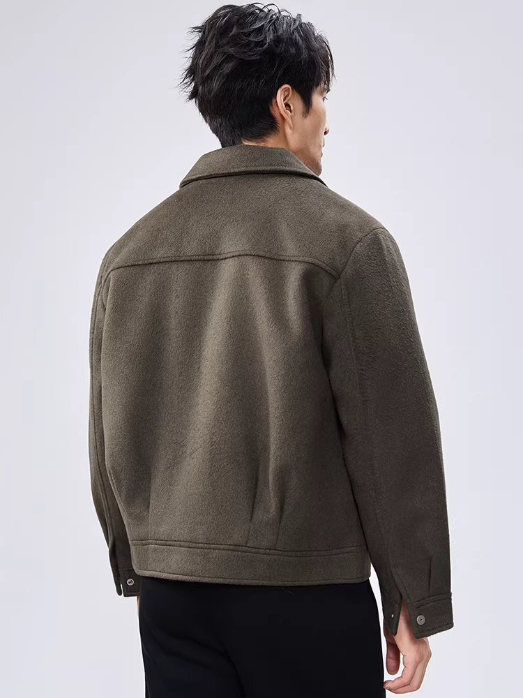 Áo khoác len nam, kiểu mới thu đông 2025, phong cách giản dị, thời trang, trưởng thành, dáng rộng, chất liệu len pha, áo khoác ngắn.