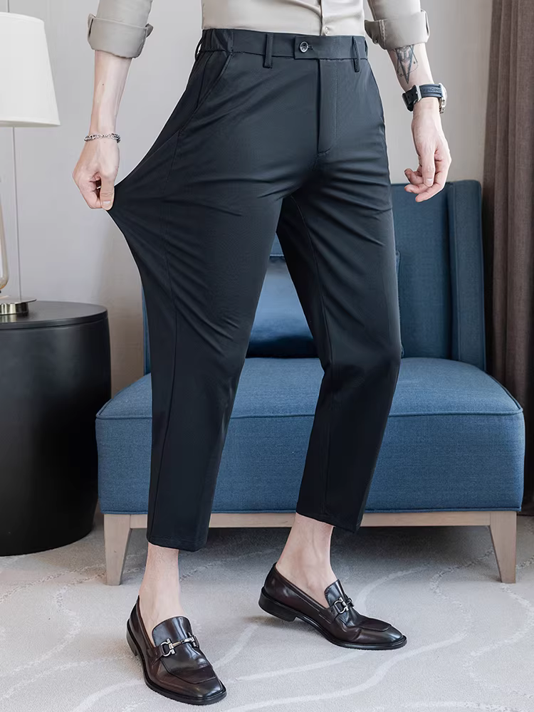 Quần âu nam mùa hè 2025 kiểu mới chất liệu tơ tằm dâu tằm, co giãn cao, thoáng mát, mát lạnh, lưng thun, kiểu dáng lịch sự.