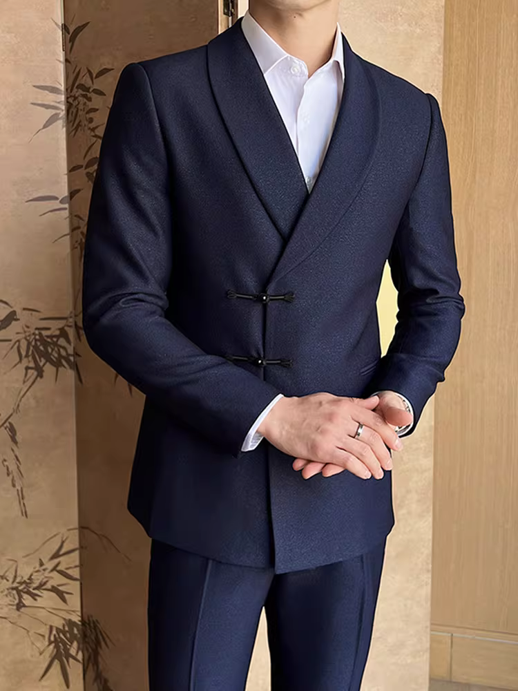 Bộ vest nam kiểu Trung Quốc mới, trang phục công sở lịch sự, vest cưới cao cấp ôm dáng hai mảnh