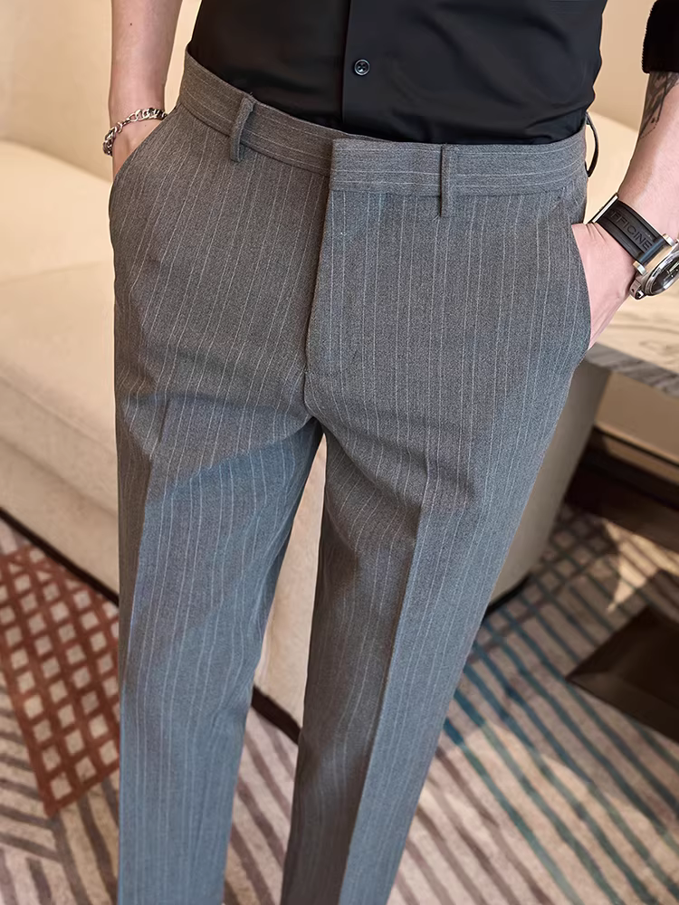 Quần âu nam kẻ sọc, quần dài cao cấp, phong cách Anh quốc thời thượng, quần âu kiểu dáng ôm body, quần âu công sở ống côn.