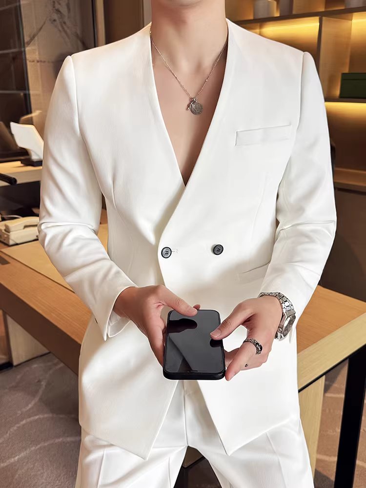 Áo blazer nam cổ chữ V liền mạch, kiểu dáng mỏng nhẹ mùa hè, hợp thời trang và sành điệu, ôm dáng, bộ vest công sở cao cấp.