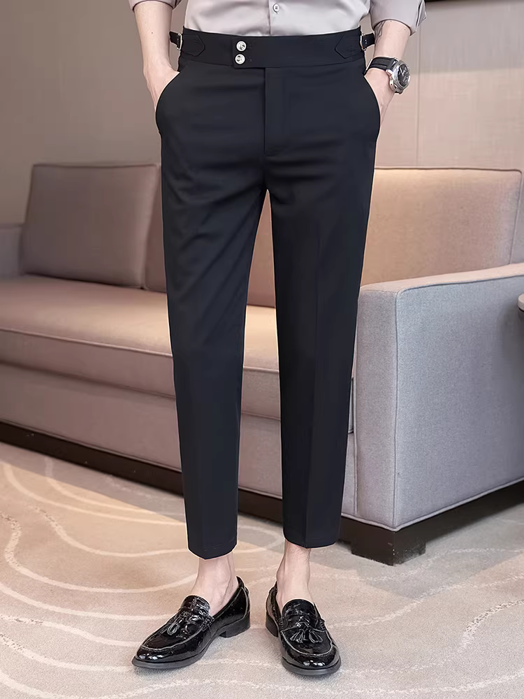 Quần âu nam Naples chín điểm, cao cấp, chất liệu cứng cáp và mềm mại, kiểu dáng ôm sát, dễ chăm sóc, chống nhăn.