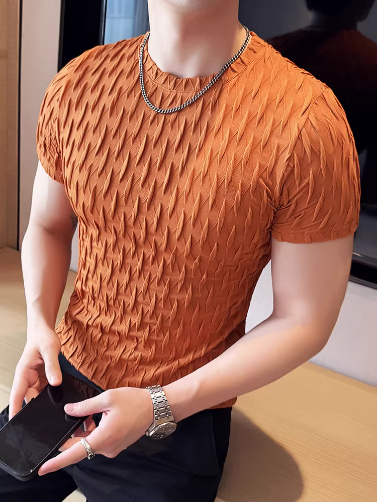 Áo thun nam tay ngắn thiết kế ba chiều mùa hè 2025 thời trang mới mẻ, cá tính, đa năng, ôm dáng