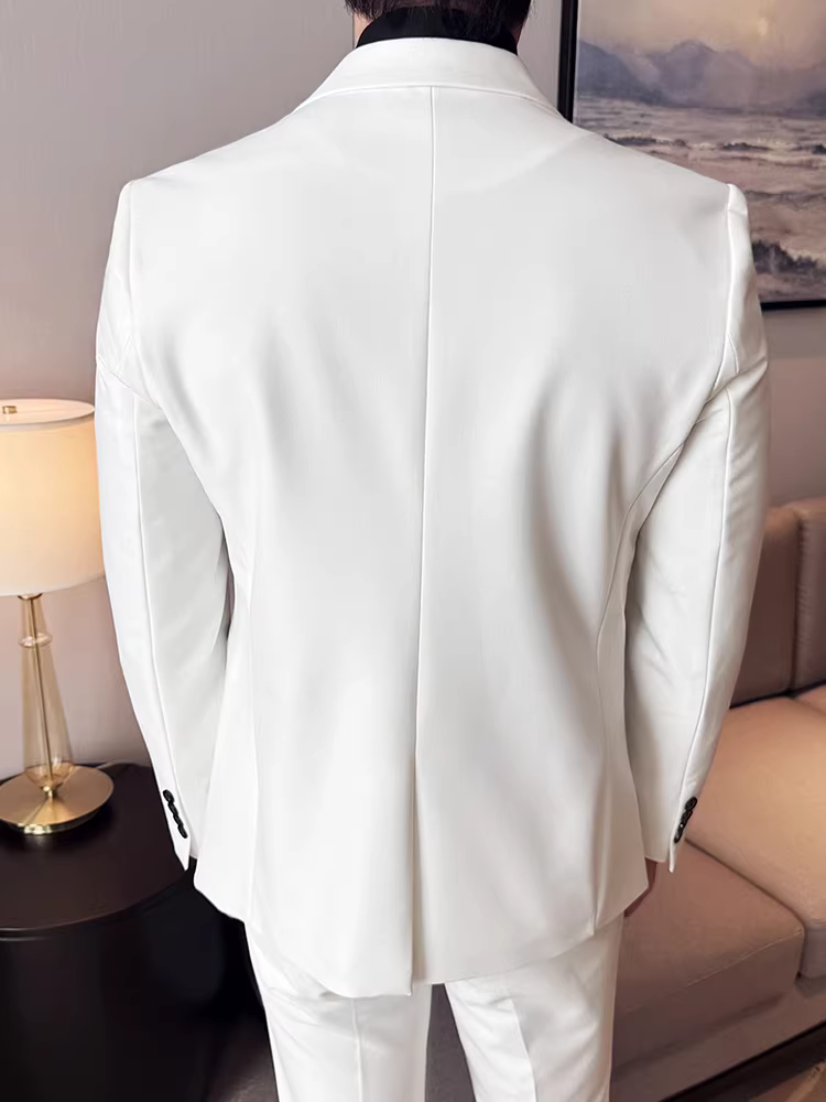 Bộ vest nam cao cấp phối da kiểu dáng mới 2025, thời trang công sở lịch lãm, ôm dáng, bộ vest lịch sự