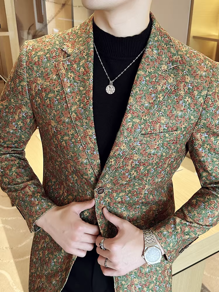 Áo khoác hoa cao cấp dành cho nam, kiểu dáng dày dặn mùa thu đông, phong cách Anh, dáng ôm, lịch lãm, áo vest đa năng, phong cách giản dị