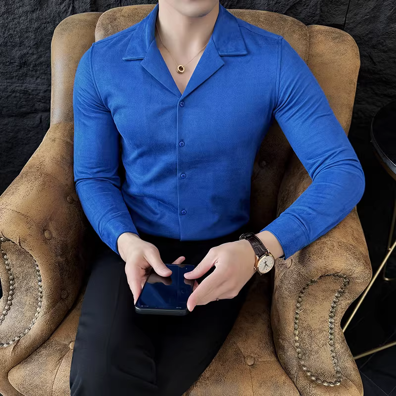 Áo sơ mi da lộn cổ điển dành cho nam, tay dài, kiểu dáng mới thu đông, thời trang, ôm dáng, áo sơ mi công sở cao cấp