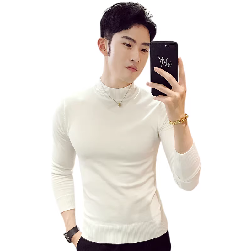 Áo len nam dài tay cổ lọ mùa thu đông phong cách Hàn Quốc, kiểu dáng ôm body, đẹp trai, chất liệu dệt kim cao cấp, áo lót giữ ấm cao cấp