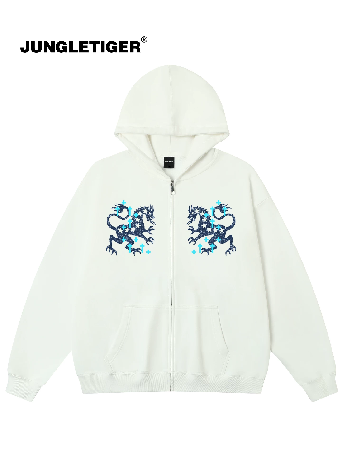 Jungle Tiger & Illustrator Collaboration Dragon Horse Spirit Áo hoodie nam xu hướng quốc gia Áo khoác cardigan dày năm hoàng đạo