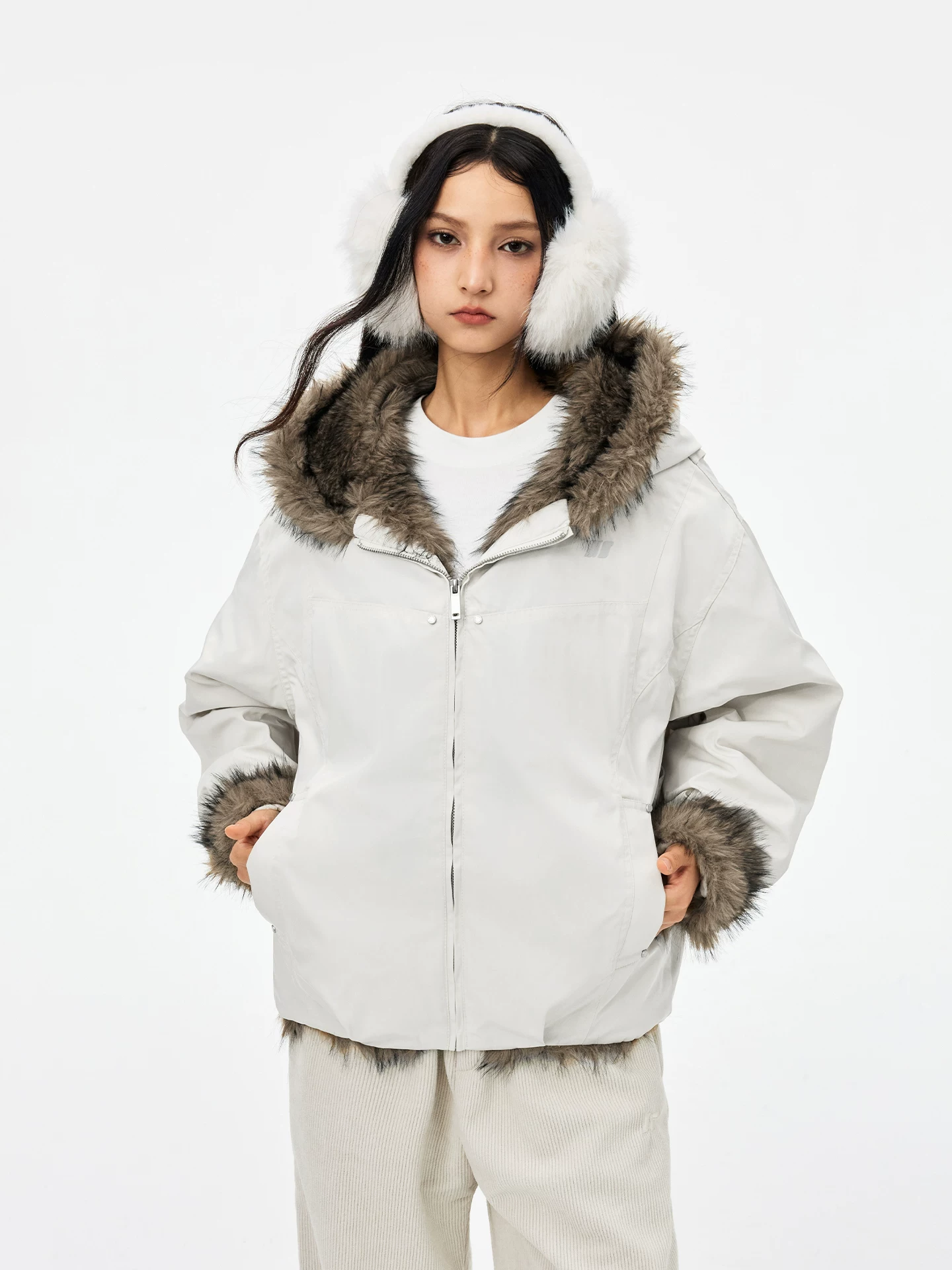 Áo khoác cotton cổ lông đại bàng mùa đông dành cho nữ, áo khoác cotton dày dặn, ấm áp, đa năng, kiểu dáng rộng rãi, thời trang dành cho nam.