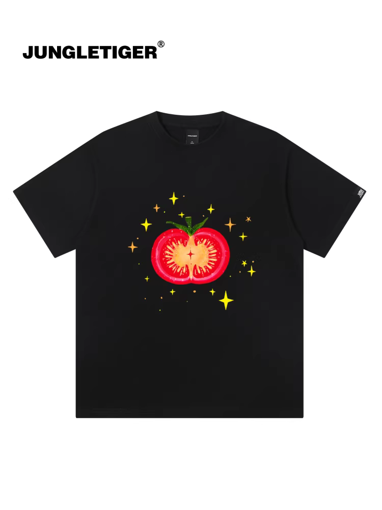 Áo thun nam tay ngắn in hình Tiger & Illustrator Collaboration Fruit Tomato màu sữa đào nguyên chất dành cho nữ mùa hè