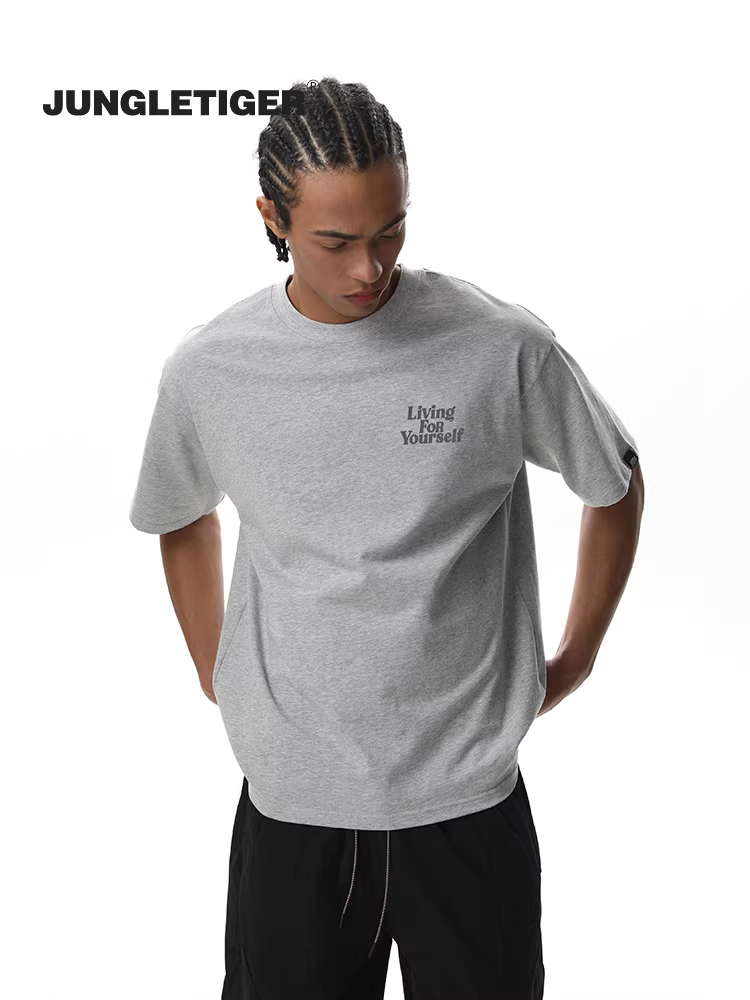 Áo thun nam phong cách Mỹ Jungle Tiger, chất liệu cotton dày dặn, màu xám, tay ngắn, dáng rộng, kiểu cặp đôi, mùa hè.