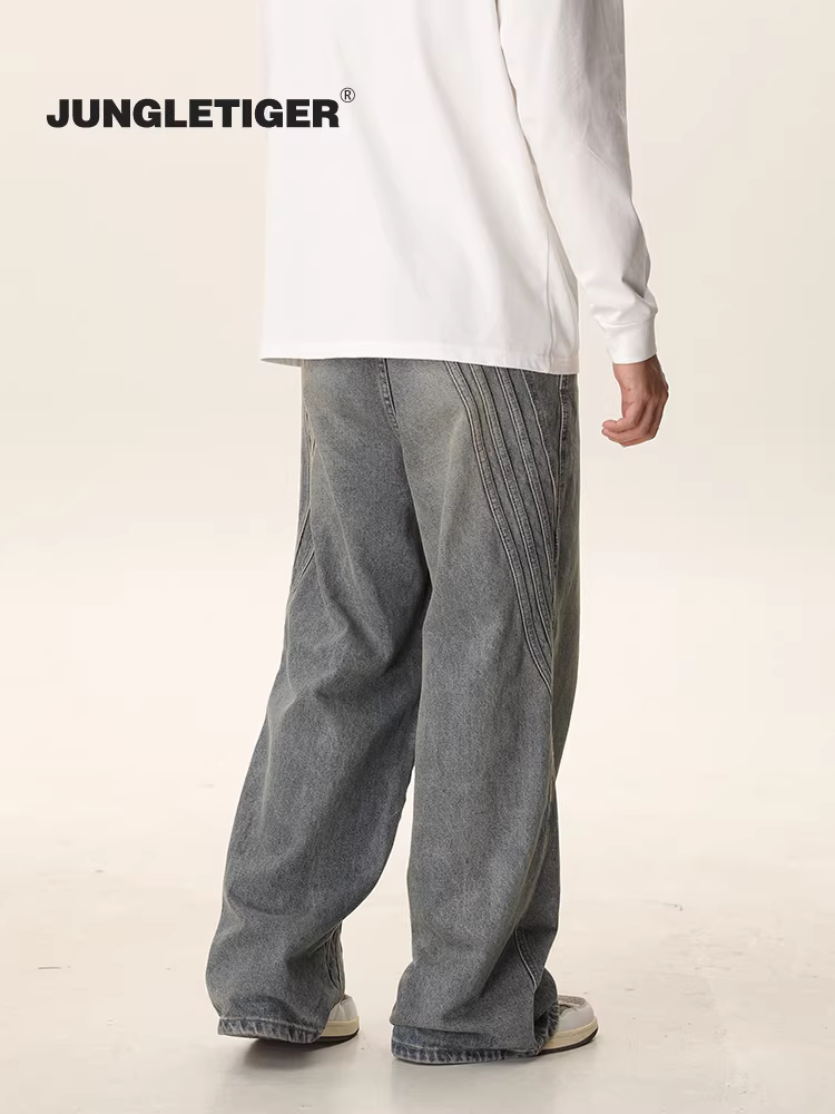 Quần jeans nam kiểu dáng thời trang Jungle Tiger, thiết kế Mỹ, phong cách đường phố, dáng rộng ống thẳng dài chấm đất