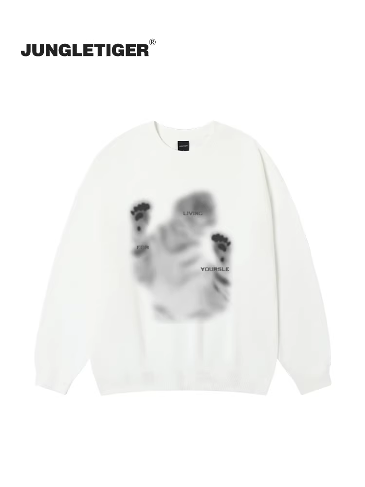 Áo thun nam in hình hổ rừng kỹ thuật số, họa tiết hổ ma mờ, chất liệu dày 420g, cổ tròn, mùa thu đông